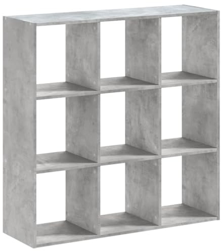 vidaXL Bücherregal, Standregal mit 9 Fächern, Würfelregal Regal für Wohnzimmer Büro, Raumteiler Wandregal Büroregal, Betongrau Holzwerkstoff
