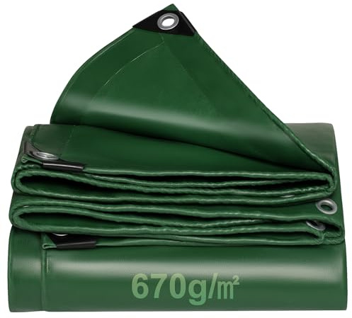 Lona de camión 670 g/m² con ojales de tela Premium de PVC impermeable y resistente a roturas con bordes reforzados, lona de protección para camiones, automóviles, remolques, piscinas, obras, techos