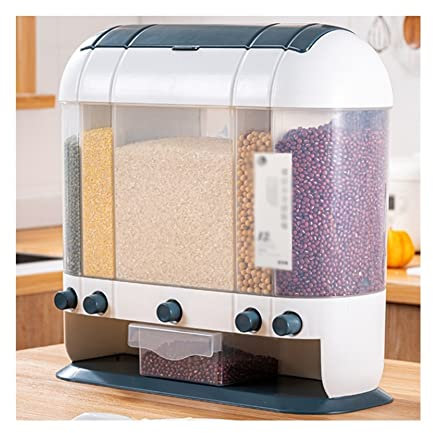 Dispensador de alimentos secos de 5 compartimentos con salida con un solo clic - Dispensador de cereales multifuncional para almacenamiento - Sellado y conveniente - Ideal para frutas secas, cereales