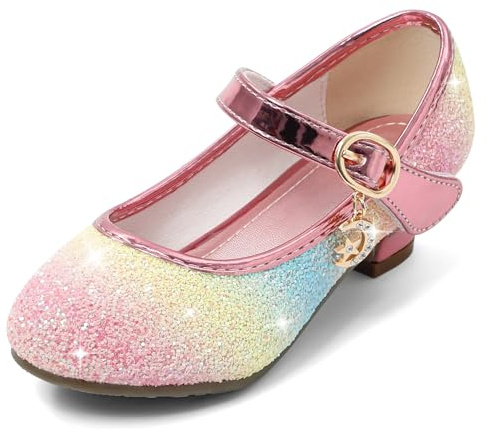 Cheerful Mario 5-10 Año Zapatos Princesa Niñas Brillante de Vestir Bailarinas de Tacones para Fiestas Cumpleaños y Cosplay Neón 34 EU Suela 36