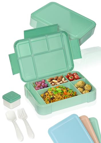 Deine Schulhelden Bento Box - Brotdose für Erwachsene und Kinder - Bruchfeste, Auslaufsichere Lunchbox mit Besteck & Becher - BPA frei, Spülmaschinen- & Mikrowellengeeignet - Kapazität 1330ml (grün)