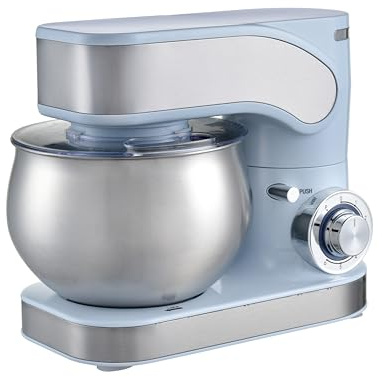 DMS® Küchenmaschine, 1600 Watt, 6,5L Edelstahlschüssel, 6 Geschwindigkeiten, Knethaken, Rührbesen, Schneebesen, Spritzschutz, Teigmaschine, Rührmaschine, Knetmaschine, leistungsstark, KM-1600 (Blau)