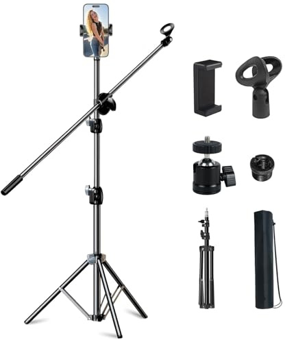 Getaria Microphone Stand, Foldable Tripod Boom Mic Stand with Adjustable Clip Height Adjustable Straight Stand 80-210cm Compatible with Blue Yeti Snowball & Other Microphones