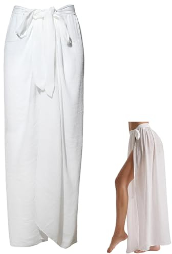 CABODYALS Paréo de Plage Long et Blanc en Maille Transparente Cache Maillot Rectangulaire en Polyester pour L'Été pour Bikini Sexy Cache Maillot Châle pour Femme Accessoires pour Jupes