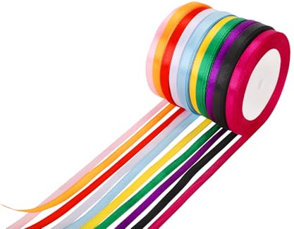 CSrose Ruban de satin - 10 couleurs - 6 mm x 22 m - Ruban cadeau - Idéal pour emballage cadeau, décoration, décoration de mariage, rubans pour bricolage - 10 couleurs (rouge, rose, violet, bleu ciel