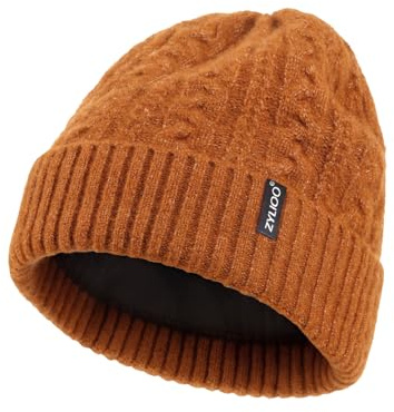 Zylioo XXL överdimensionerad kabelmössa hatt för män kvinnor, stor stickad med fleecefoder, vinterskidhattar för kallt väder, Brun, XXL