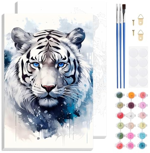 TLIOBLO Tigre Peinture par Numéros avec Cadre pour Adulte, DIY Animals Peinture pour Adultes Enfants Débutants Facile sur Toile avec Peintures et Pinceaux, Décor Maison Cadeaux 20x30cm