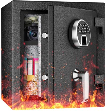 WASJOYE Biometrica Cassaforte Ignifuga, Casseforti a Muro per Impronte Digitali con Tastiera Digitale e Ricarica di Tipo C, Armadio Cassaforte Impermeabile per Casa Hotel Ufficio Soldi Gioielli, 28L