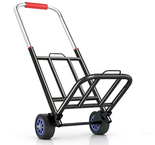 Fällbar säckkärra i rostfritt stål och justerbar höjd (69–103 cm) – transportkärra med 80 kg lastkapacitet och 10 cm tysta massiva gummidäck, stabil och platsbesparande för tunga laster