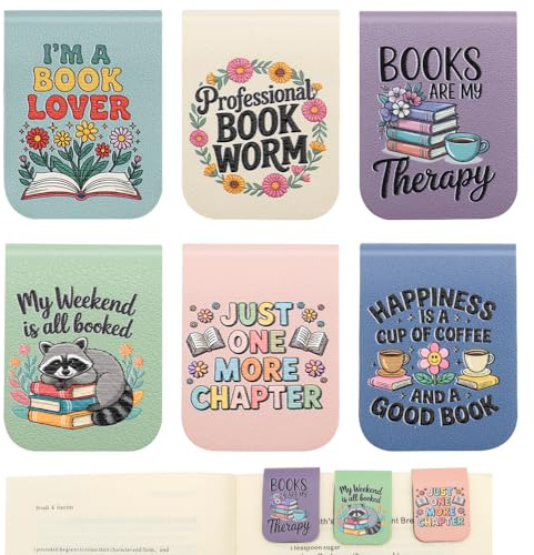 WALLFID Marque-page aimanté lot de 6, Motifs inspirants & lecture, Marque-page magnétique en cuir PU pour livres, marque page personnalisé, cadeau pour lecteur, bureau et voyage (lesen)