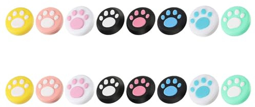 Amosfun 16 Pezzi Copertura Protettiva Joystick, Impugnature in Silicone Antiscivolo con Motivo a Zampa, Cappucci per Pollice Compatibili con Controller, per Gioco Stile Stili multipli