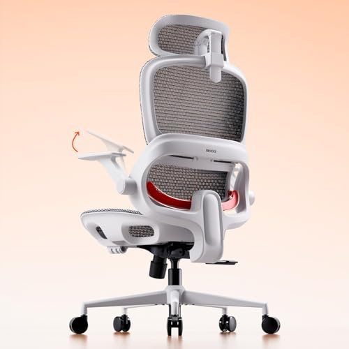 SIHOO Bürostuhl Ergonomisch, Schreibtischstuhl mit 4D Dynamischer Lordosenstütze, Breiter Kopfstütze & Klappbaren Armlehnen, Neigung 90-135°, Weiß