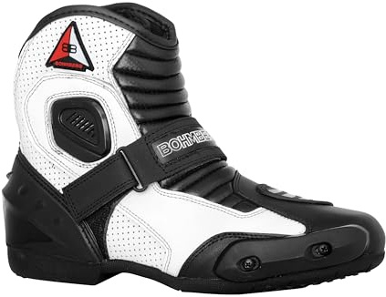 Bohmberg Bottes de moto pour hommes AUDAX, bottes de motard, bottes de moto de sport en cuir, hydrofuges avec protections renforcées attachées - 45