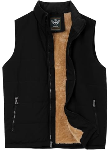 Flygo Men's Fleece Lined Winter Warm Outdoor Padded Puffer Vest Thick Sleeveless Jacket with Pockets (Black M)