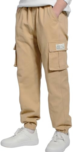 LAUSONS Pantaloni Jogging Cargo Ragazzo, Pantaloni con Elastico alla Caviglia Bambino Cachi Taglia 150/10-11 Anni