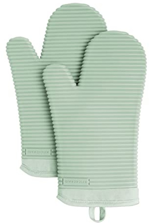 KITCHENAID Ribbed Soft Silicone Oven Mitt 2-Pack Set, 7.5x13, Pistachio
