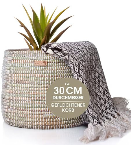 YAADU Cesta de Almacenamiento Trenzada para Plantas, Estantería, Africana, Maceta Decorativa, Almacenamiento de Juguetes y Diversos Artículos Modelo Nimba (Blanco)