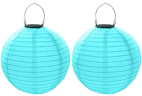 Lampions Solar Außen,Himmel 2 Stücke Solar LED Laterne Wasserdicht Nylon Hängende Gartenlaterne 20cm Solar Beleuchtung für Garten, Hof, Terrasse, Hochzeit, Halloween Fest Deko (leicht blau)