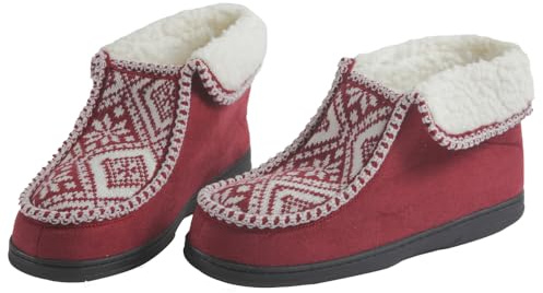 Easylife Nordic Ankle Slippers - Thermal Fleece-Lined Slipper Boots with Pull-On Comfort Fit for Men and Women - Durable Sole Indoor Winter Non-Slip Soft Slippers - Red, Medium