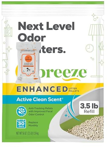Cat Breeze Enhanced Cat Litter Pellets - Active Clean Scent, Refill 3.5 lb with Aurora Pet Wipes