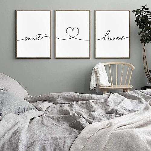 MHLCMG Leinwand Malerei Schwarz Weiß Sweet Dream Bilder Wandkunst Text Zitate Nordic Minimalist Poster Kunstdruck Bild Wand Wohnzimmer Schlafzimmer Dekor Kein Rahmen (3X30X40CM)