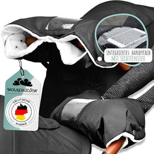 WOLKENGLÜCK® Kinderwagen Handwärmer [für alle gängigen Kinderwagen & Buggys] Extra weicher Handwärmer Kinderwagen mit integriertem Handyfach - Wasserabweisender Handmuff für Kinderwagen
