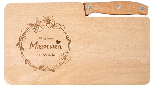 Festa della Mamma Idee Regalo, Tagliere per la Colazione Con Coltello 26x15cm - Regalo Natale, Compleanno, Tagliere in Legno Con Incisione