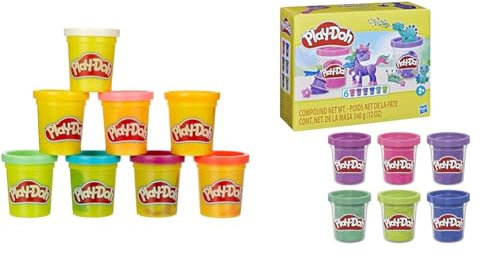 PlayDoh E5044EU4 8er Pack, Knete in Regenbogen Farben, für fantasievolles und kreatives Spielen, bunt & 6er-Pack Funkelknete, zum Kneten und Spielen für Kinder