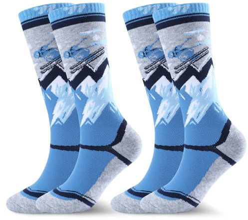 West Biking Calcetines de esquí para niños – 2 pares de calcetines térmicos gruesos para niños, lana de merino, calcetines cálidos para niños para clima frío, esquí y senderismo, calcetines