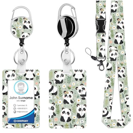WJWINER Porta Tarjetas Identificativas, Porta Tarjetas Identificativas, Lanyard para Enfermeras, Lanyard con Tarjetero, para Llaves, Tarjetas de Identificación, Oficina(Modelo Panda)