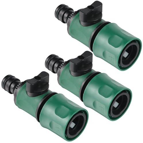 3 Pezzo Raccordo Tubo da Giardino con valvola di Regolazione per connettori a innesto da 1/2”, Rubinetto di Chiusura Acqua Kit di irrigazione, per Irrigazione e Giardino