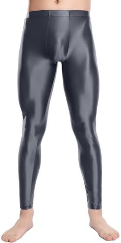 AIEOE Män glansiga smala byxor glänsande oljeleggings glänsande byxor nylon strumpbyxor sportbyxor stor storlek klubbkläder byxor M-XXL, Färg: grå, M