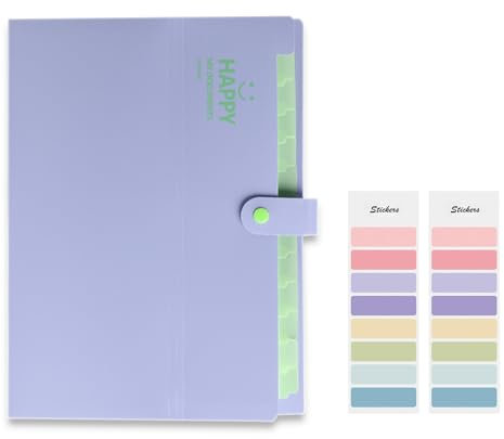 Meekye Fächermappe A4 mit 12 Fächern und 16 Stück Etikette, Dokumentenmappe A4 Ordnungsmappe Mappen Ordnersystem, Document Organizer Für Zuhause, Büro, Schule, Belege Und Auf Reisen Lila