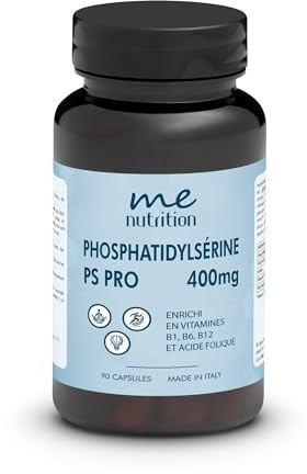 Fosfatidilserina Pura 400mg Combatte il Cortisolo, 90 Capsule Migliora Memoria e Concentrazione, Riduce lo Stress Integratore Nootropico con Vitamine B1 B6 B12 Acido Folico Me Myeasy