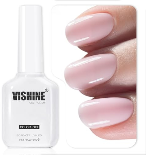 Vishine Vernis Gel Jelly Nude 16ml, Rose Bébé Lacté Transparent, Vernis Semi-Permanent Soak Off UV/LED pour Ongles DIY, Milky Light Pink E078