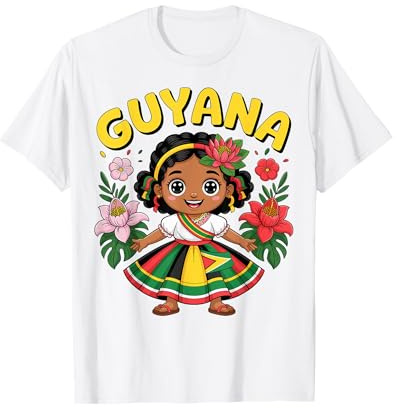 Guyanese Girl in Traditional Dress with Tropical Flowers T-Shirt