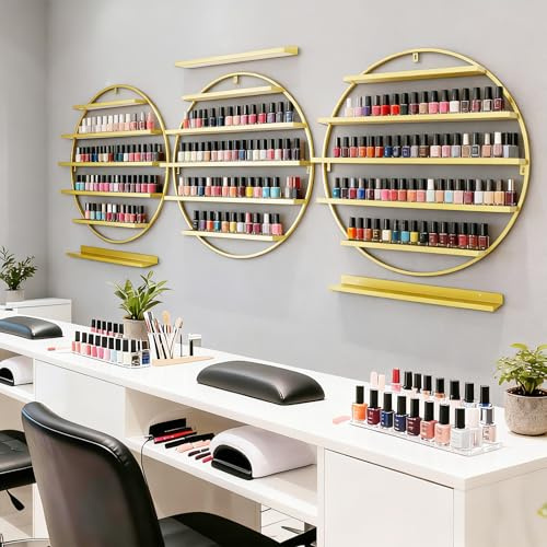 ZNLLQZN Estantería redonda de pared de 5 niveles, soporte para esmalte de uñas, expositor de uñas, 6 unidades en uno, para pintalabios, aceites esenciales y otros objetos (dorado)