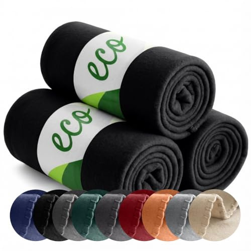 wometo Lot de 3 couvertures polaire ECO 100 % recyclées - Matériau : 130 x 160 cm - Noir