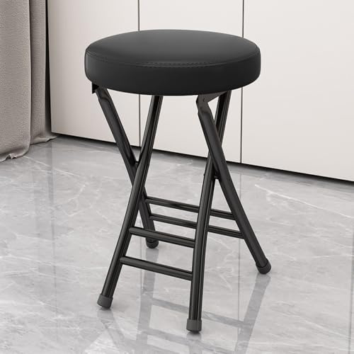 QTWLG 50cm Hem Hopfällbar Pall Läder Vadderad Fällbara Stolar För Kök Campingdisk Inomhus Utomhus Portabel Hopfällbar Stol(Black)