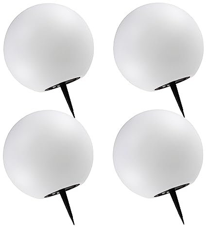 Trango 4er Set SO-001 IP44 LED-Solarleuchte in 20cm Durchmesser Weiß matt mit 3000K warmweiß LED & RGB Farbwechsel LED *SNOWY* Solarkugel Leuchte Leuchtkugel, Außenleuchte, Kugellampe, Gartenleuchte