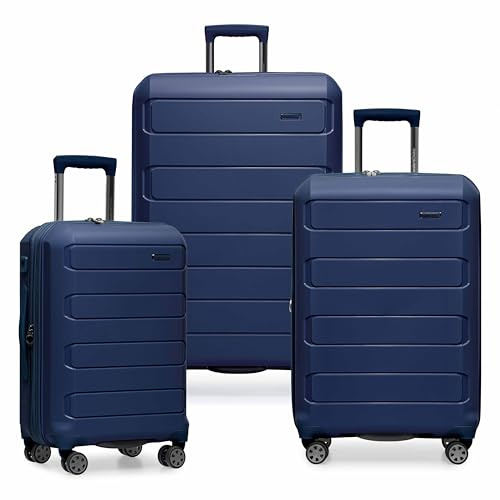 Traveler's Choice Pagosa Indestructible Hardshell Expandable Spinner Luggage, Navy, 26-Inch Medium