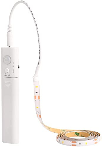 KUCAM LED Strip mit Bewegungsmelder 1M, LED Schrankbeleuchtung Batteriebetrieben Streifen,Warmweiß 3000K Nachtlicht Stripe für Schrank,Treppe, Bett, Babyzimmer, Küche,Bücherregal