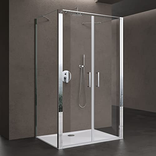 doporro Duschkabine U-Form 80x90x80cm Duschabtrennung in chrom zwei Drehtüren inkl. Duschtasse ESG-Sicherheitsglas Klarglas mit Nano-Beschichtung Ravenna66UK