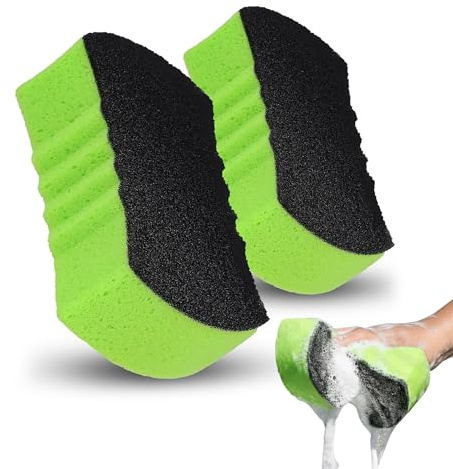 Grip Clean Dual Texture Car Wash Sponge - Multi Purpose Bug Remover Scrubbing Side Soft Sea Sponge - Ultra Scrub Car Cleaning Sponges Wash Bucket Accessory - 2 Pack