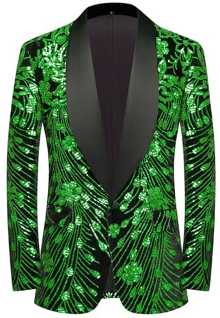 CARFFIV Män paljetter sammet scenfest bal bröllop middag symmetri kostym jacka blazer, gRÖN, 3XL