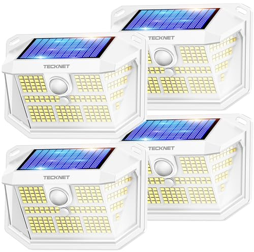 TECKNET Luz Solar Exterior Jardin con Sensor Movimiento, 4 Paquete/3 Modos