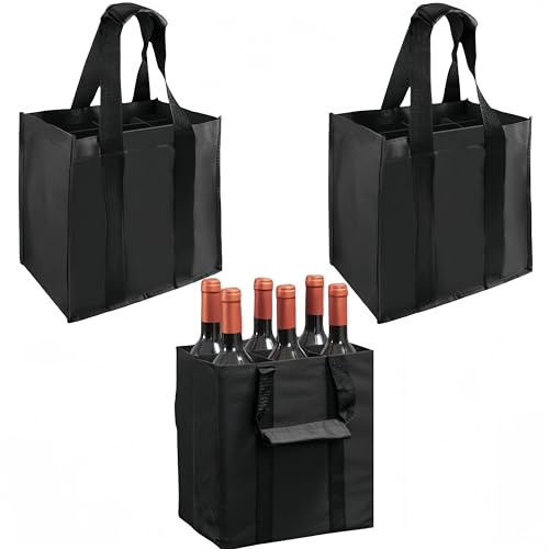 WizeFolk Borsa Portabottiglie,3 Pezzi Borsa per Bottiglie tessuto non tessuto,Portabottiglie Pieghevole, Pratico borsa per portare con 6 scomparti Adatto per Feste,Picnic e Shopping 27 x 18 x 27 cm