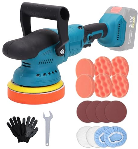 Akku Poliermaschine, 21V Exzenter Poliermaschine Kompatibel mit Makita Akkus, 2800-7600 RPM 6 Variable Geschwindigkeiten Akku Wachsmaschine Auto-Poliermaschine, 125/150mm Polierteller(ohne Akku)