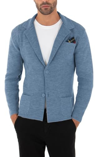 Giosal Cardigan Uomo Giacca Maglione Maniche Lunghe Taschino Tinta Unita Casual Vari Colori Made in Italy (IT, Testo, S, Regular, Regular, Blu Jeans Primaverile)