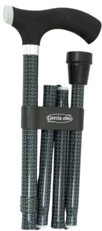 MAS QUE AYUDAS – Bastón para Mayores y Adultos Soft Touch, Plegable y Portátil, Altura Ajustable 84-94 cm, Puño de Silicona, Bastón para Caminar y Pasear, 320 g, Cuadros Azul